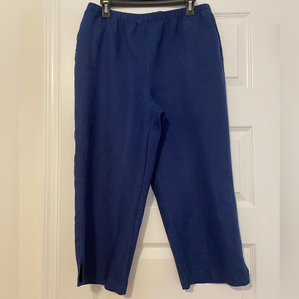 Choices Beautiful Dark Blue 100% Linen Capri Pants Excellent Condition Siz Large